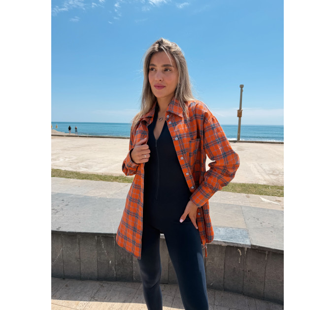 Помаранчева жіноча сорочка в клітинку подовжена Siesta Orange